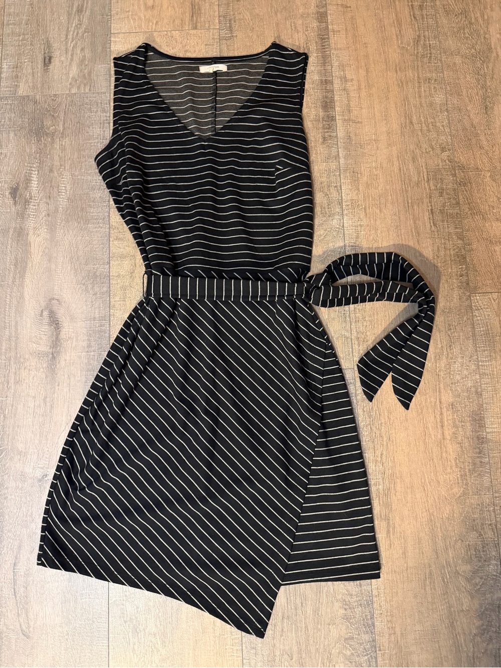 Maurices Black and White Striped Asymmetrical Tie-Waist Dress